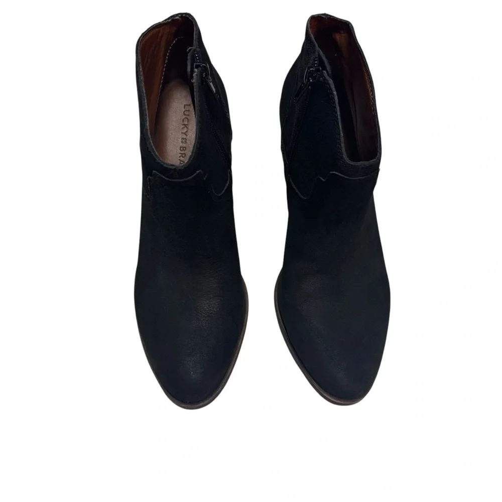 Lucky Brand Elle Ankle Boot Round Toe Black Leather Western Booties Size 9.5M